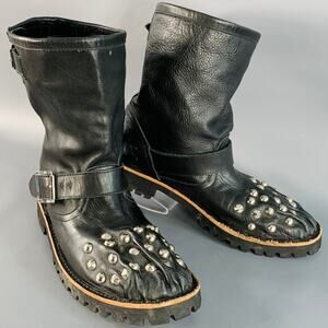 COMME des GARCONS Size 7 Black Leather Studded Pull On Engineer Boots